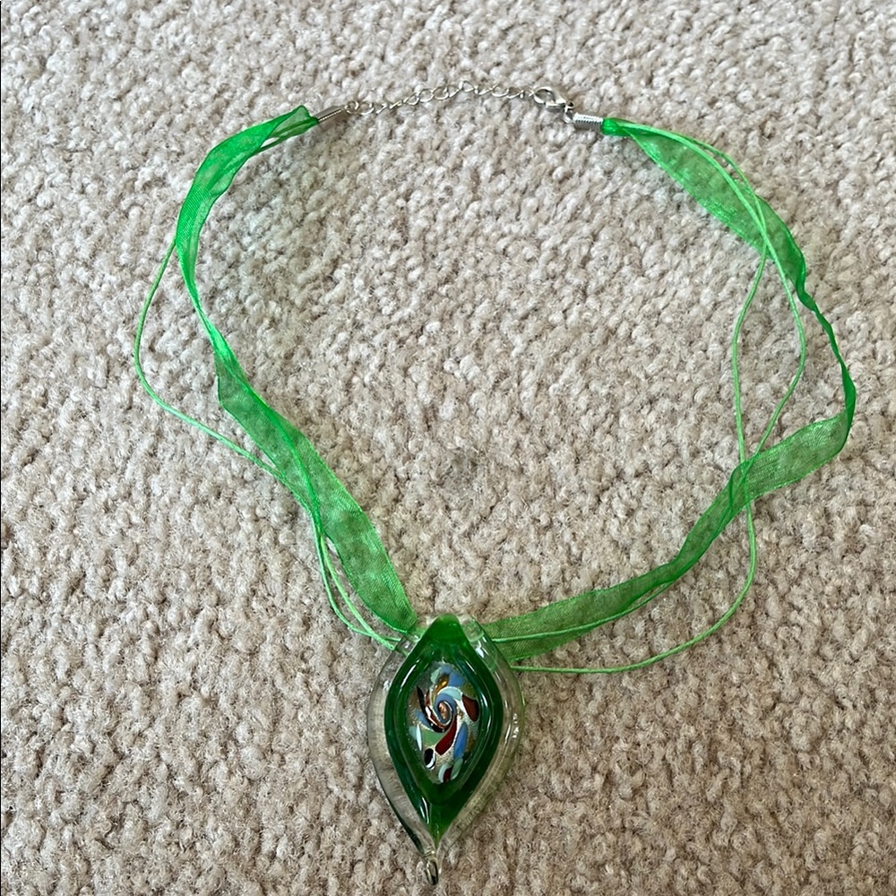Artisan Green Necklace with Dark Pendant